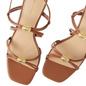 NEW! ANN TAYLOR Leather Gold Ornamental Strappy Sandals 6.5.
